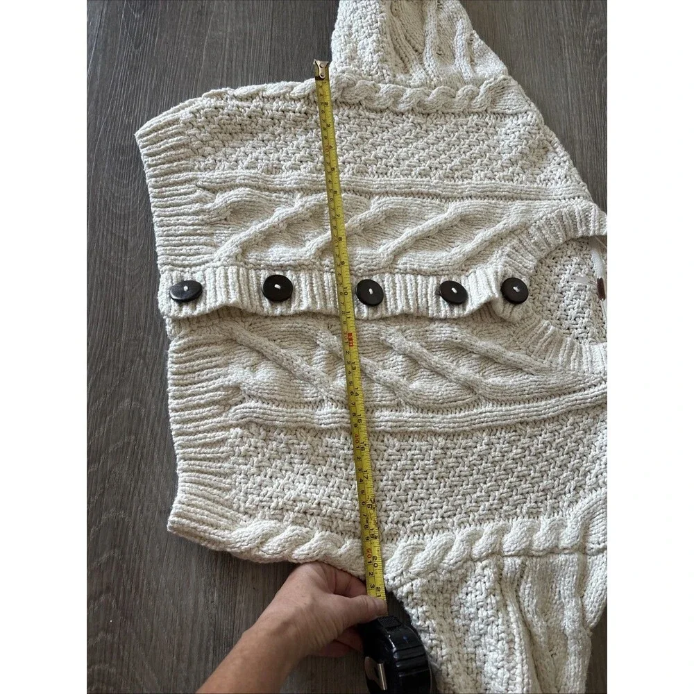 Free People Bonfire Cable Knit Crop Cardigan Sweater, Wood Buttons Ivory Cream M